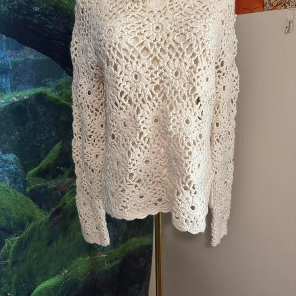 cream crochet floral handknit sweater medium boho cottagecore y2k - Picture 3 of 8